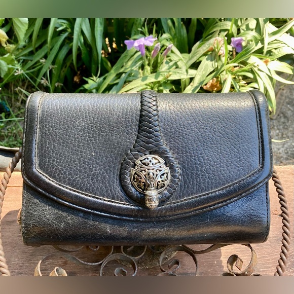 Brighton Handbags - Brighton Crossbody Black Leather Silver Accents Woven Vintage No Strap